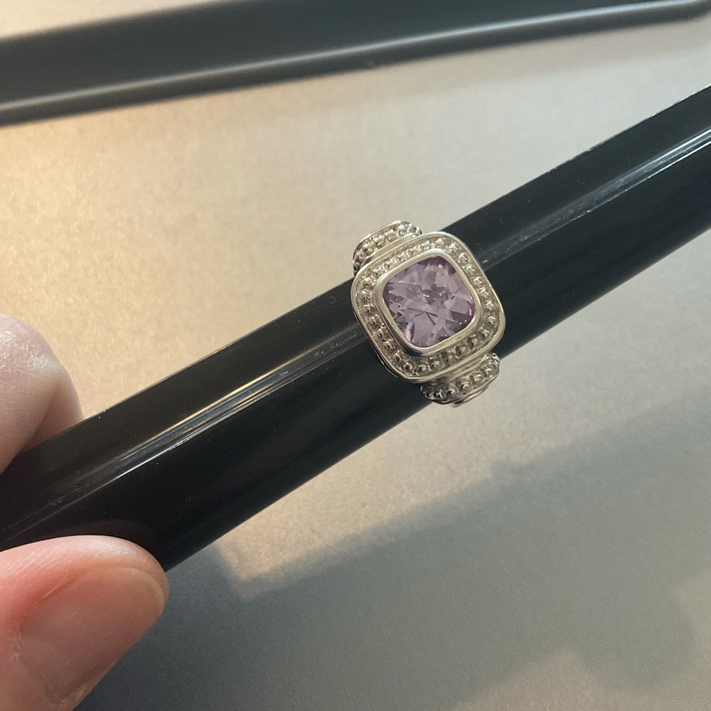 Silver Simulated Amethyst Statement Ring - Size 8… - image 7